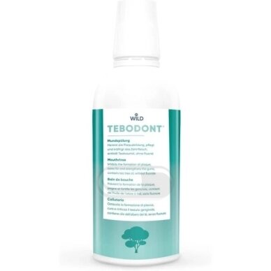 Burnos skalavimo skystis su arbatmedžio aliejumi Tebodont, DR. WILD, BE fluorido, 500 ml Burnos skalavimo skystis su arbatmedžio aliejumi Tebodont, DR. WILD, BE fluorido, 500 ml