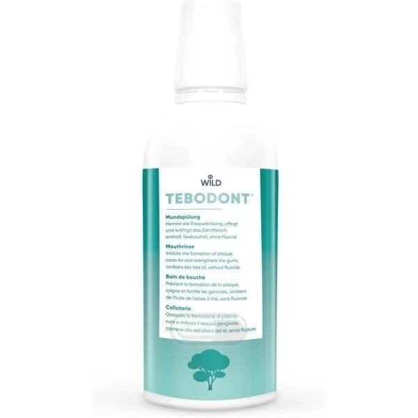 Burnos skalavimo skystis su arbatmedžio aliejumi Tebodont, DR. WILD, BE fluorido, 500 ml Burnos skalavimo skystis su arbatmedžio aliejumi Tebodont, DR. WILD, BE fluorido, 500 ml