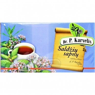 DR. P. KARVELIS SALDŽIŲ SAPNŲ, žolelių arbata, 1 g, 25 vnt. DR. P. KARVELIS SALDŽIŲ SAPNŲ, žolelių arbata, 1 g, 25 vnt.