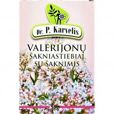 DR. P. KARVELIS VALERIJONŲ ŠAKNIASTIEBIAI SU ŠAKNIMIS, žolelių arbata, 50 g DR. P. KARVELIS VALERIJONŲ ŠAKNIASTIEBIAI SU ŠAKNIMIS, žolelių arbata, 50 g