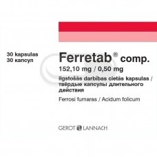 Ferretab comp. 152,1 mg/0,5 mg pailginto atpalaidavimo kietosios kapsulės, N30