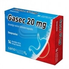 Gasec 20 mg skrandyje neirios kietosios kapsulės N14