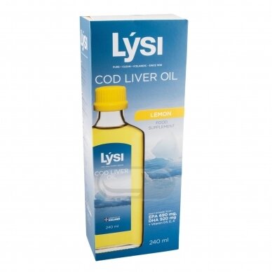 Lysi COD LIVER OIL- natūralūs žuvų taukai citrinų skonio, 240ml Lysi COD LIVER OIL- natūralūs žuvų taukai citrinų skonio, 240ml