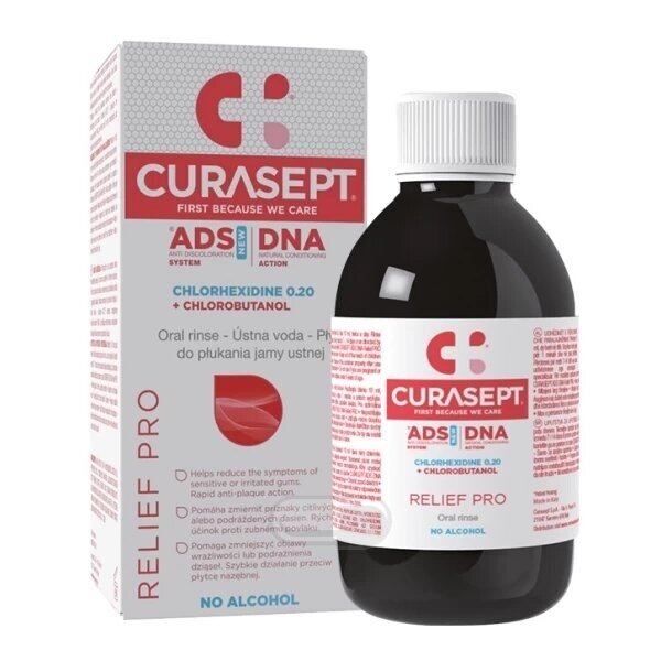 Skalavimo skystis su 0,20% CHX, CURASEPT ADS Relief PRO+DNA, 200 ml Skalavimo skystis su 0,20% CHX, CURASEPT ADS Relief PRO+DNA, 200 ml